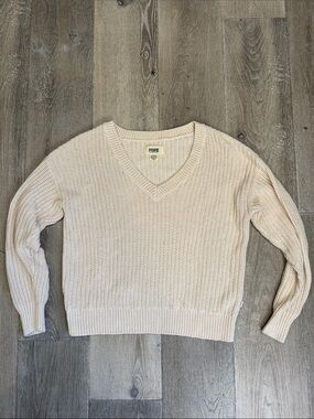 PINK Victoria's Secret 100% Cotton Soft Cream V-Neck Sweater 0854